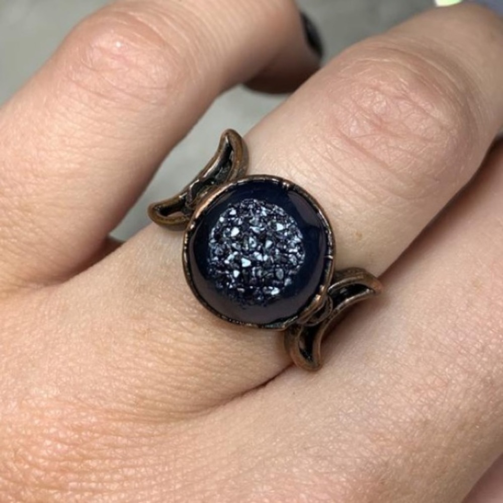 Double Moon Goddess Aura Druzy Ring